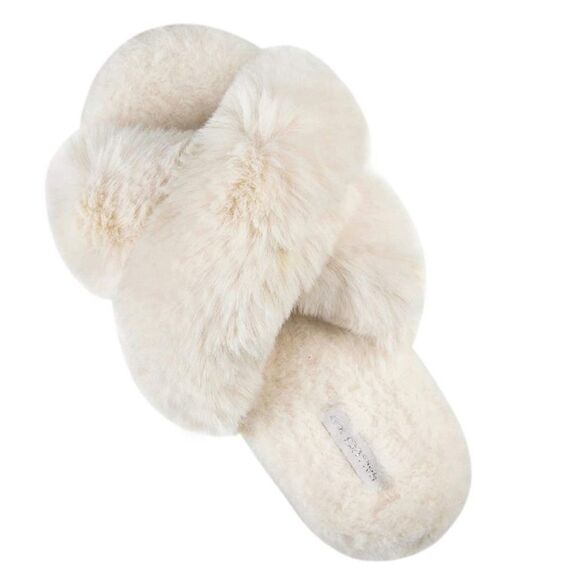 NWT Off White Fuzzy Slippers w/ hard bottoms - Picture 1 of 6